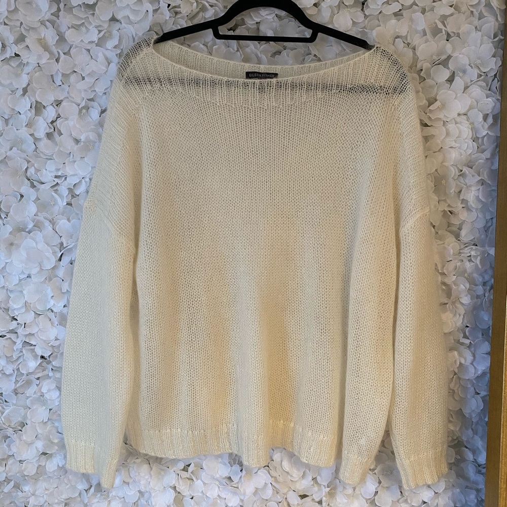 Ivory Mohair Eileen Fisher Lightweight Sweater
